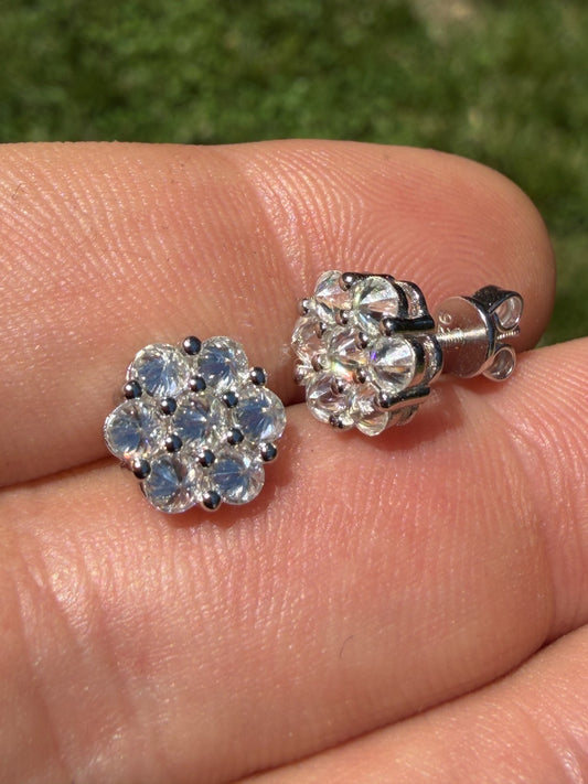 MOISSANITE Upside Down Reverse Set Cluster Iced Out Honeycomb Set Earrings - 925 Silver - 9mm