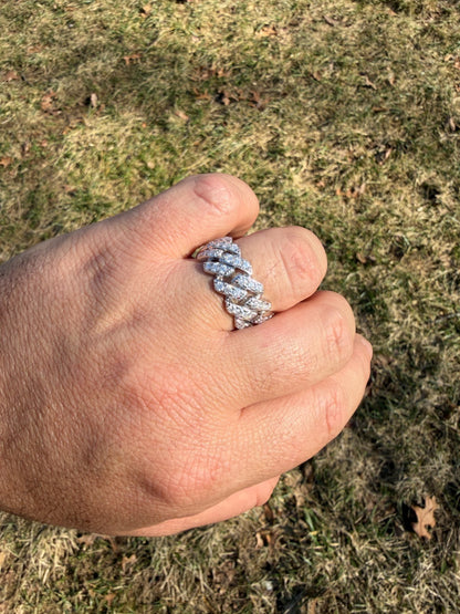 MOISSANITE 11.5mm Iced Out Prong Cuban Eternity Band Ring - 925 Silver