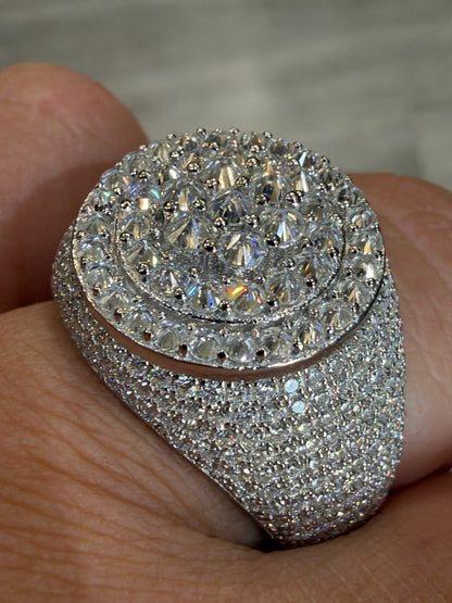 MOISSANITE Upside Down Reverse Set Cluster Iced Out Pinky Ring - 925 Silver