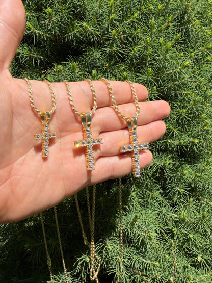 14k Gold Over 925 Silver Cross Iced Pendant Upside Down Set Reverse MOISSANITE