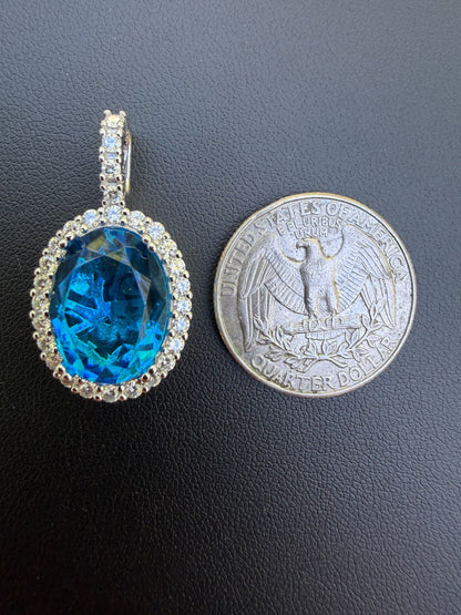 MOISSANITE Royalty Ocean Freeze Pendant - 925 Silver - Oval Lab Aquamarine Stone