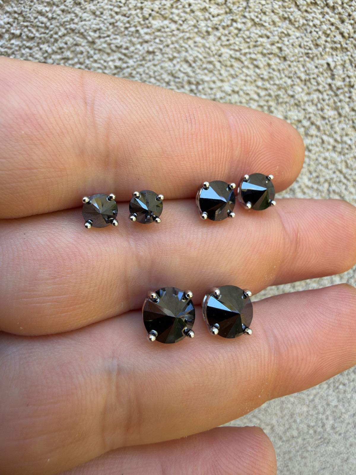 Black MOISSANITE Upside Down Reverse Set Stud Earrings - 925 Silver - 5mm-8mm - 1-4ct