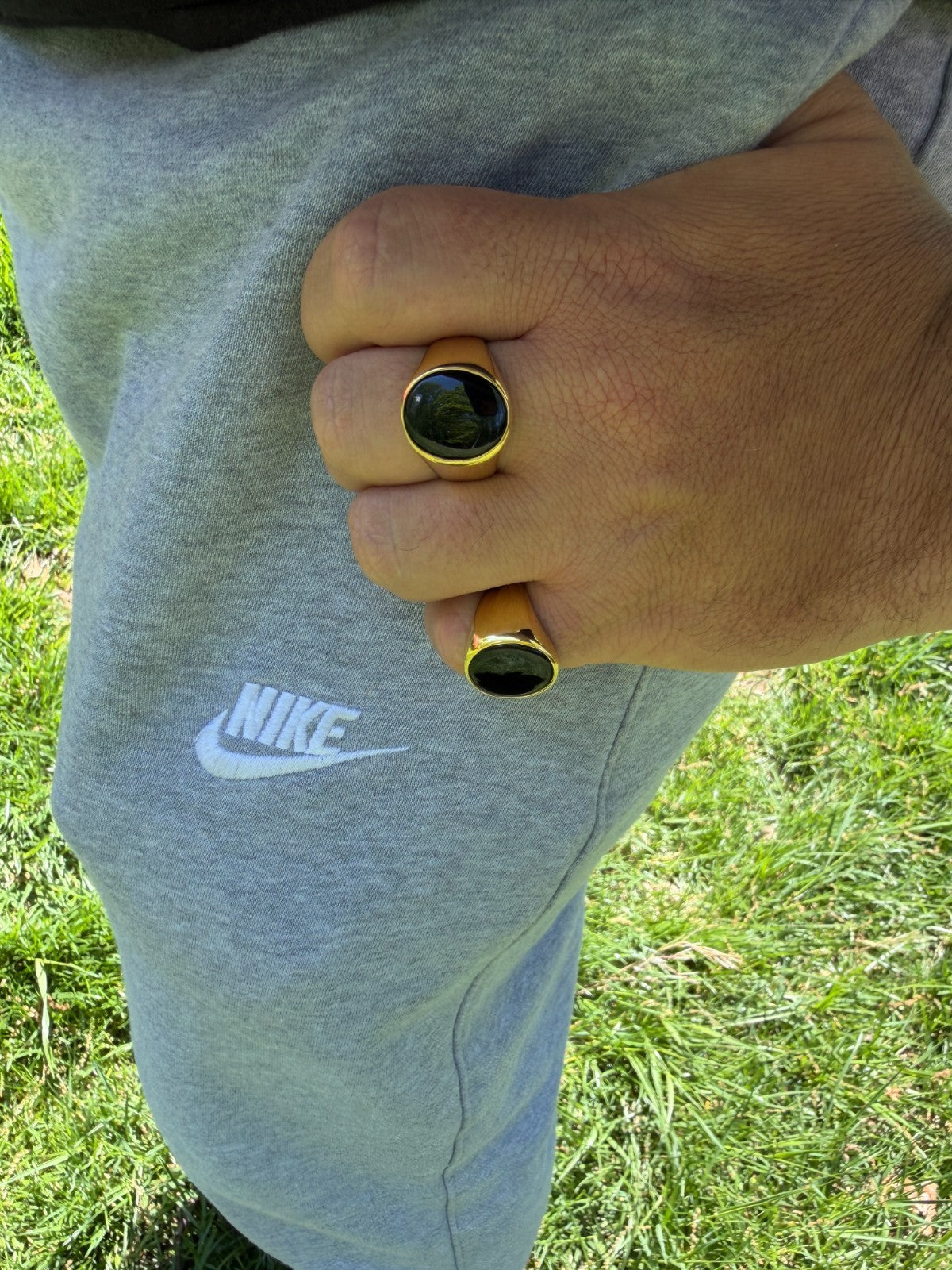 Shadow Boss Ring - 14k Gold Vermeil 925 Silver - Genuine Black Onyx Stone