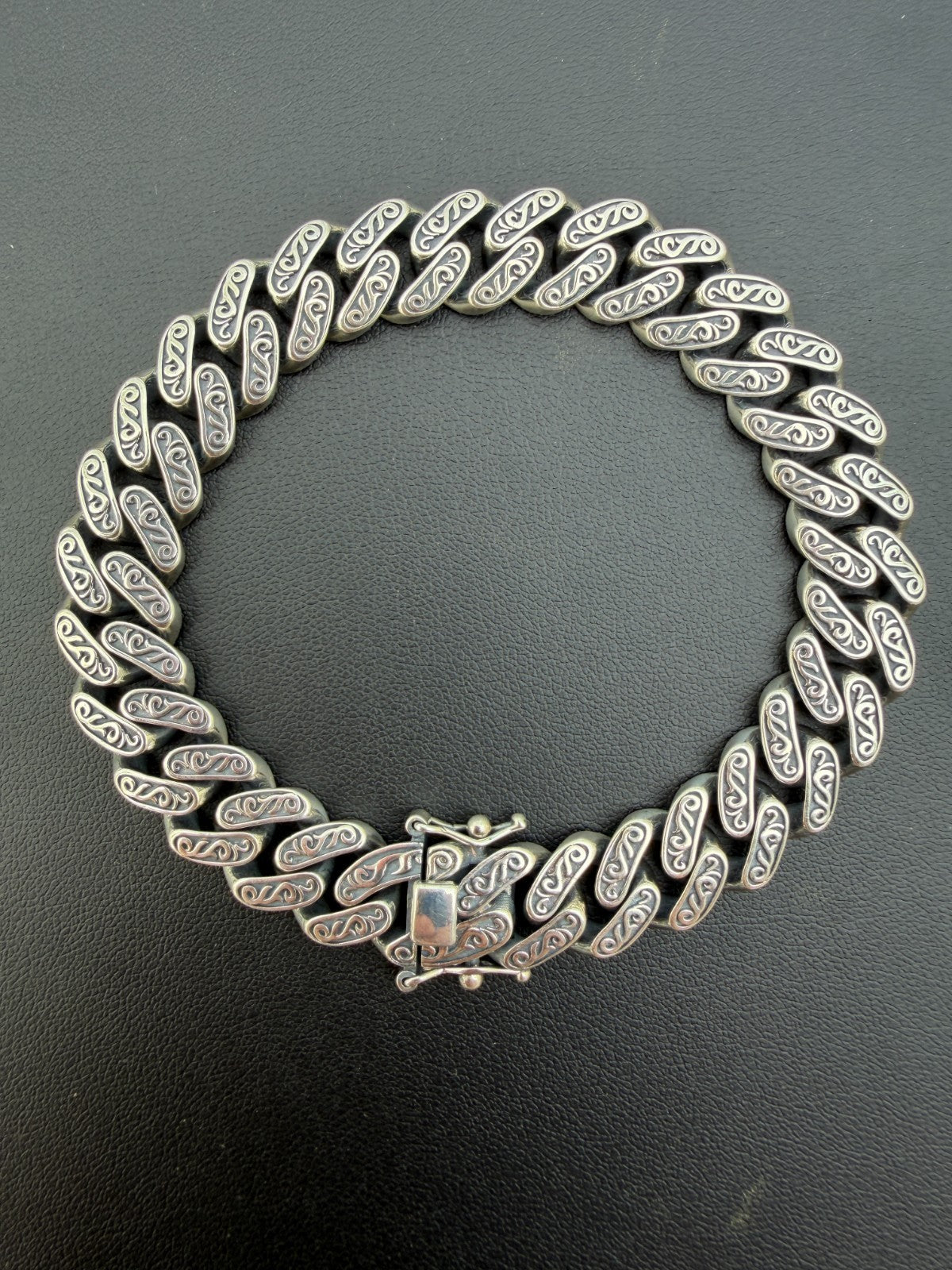 Mens Custom 12mm Hawaiian Scroll Miami Cuban Link Bracelet Real 925 Silver