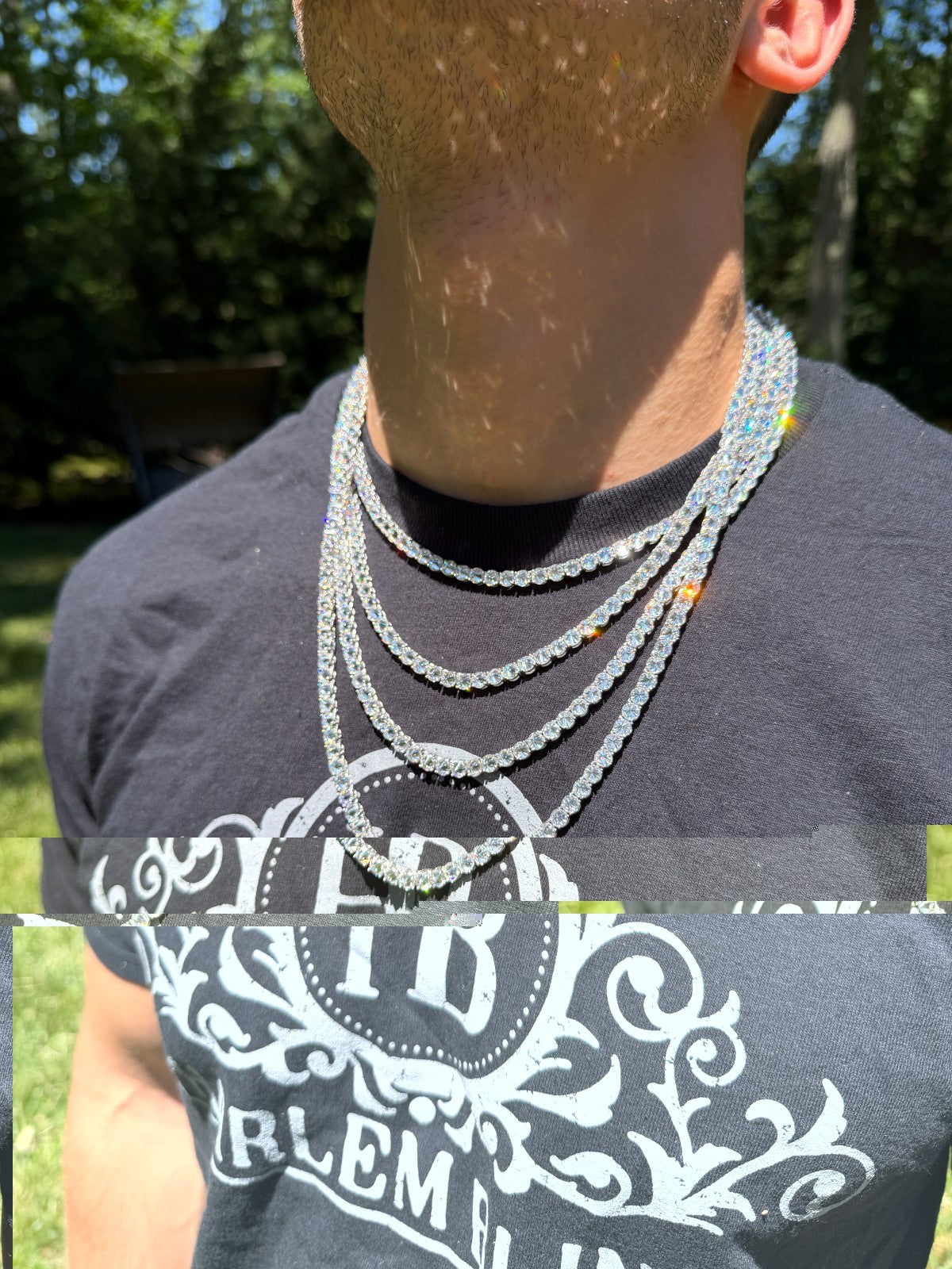 MOISSANITE Upside Down Reverse Set Tennis Chain Necklace Iced Out - 925 Silver - 5mm - 16"-30"