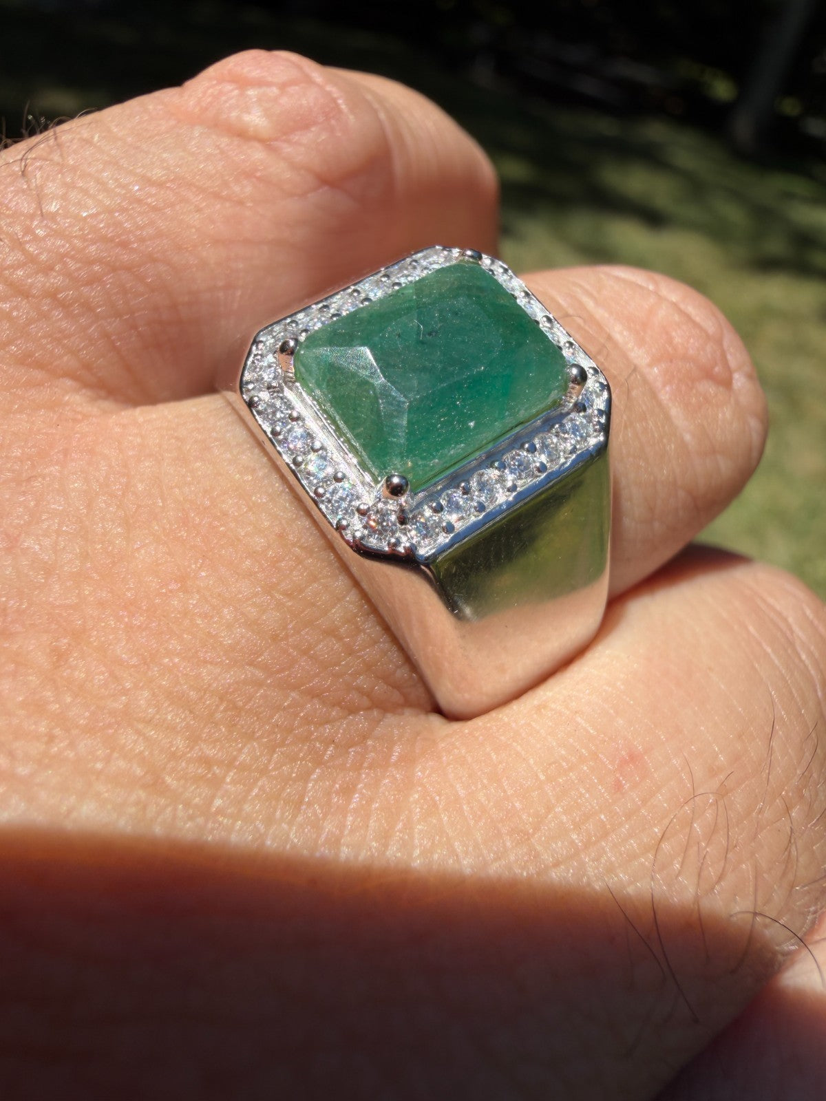 MOISSANITE Cardinal Crown Ring - 925 Silver - Genuine Green Emerald Stone
