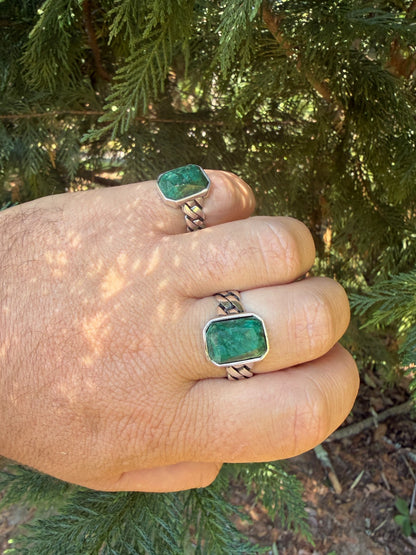 Havana Cuban Ring - 925 Silver - Genuine Green Emerald Stone