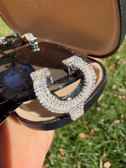MOISSANITE Baguette Custom Iced Out Sunglasses - 925 Silver Buffs - Black