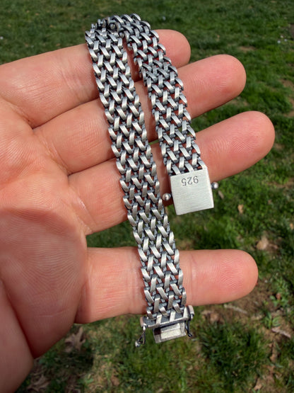 Mens Turquoise Wheat Woven Link Bracelet - 925 Sterling Silver - 8.5" - 12mm