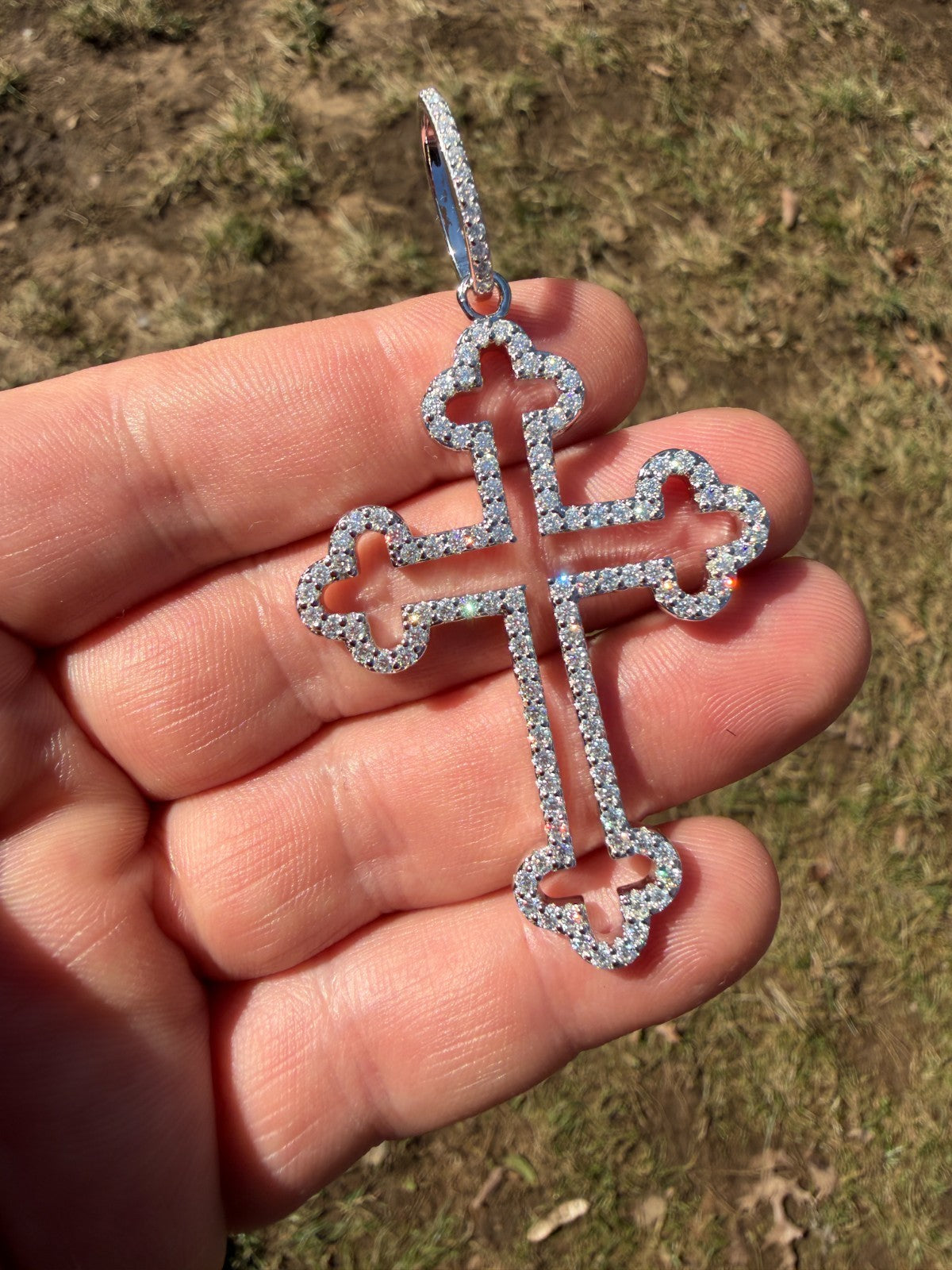 MOISSANITE Gothic Cross Cutout Pendant - 925 Silver - 3 Sizes 1.33"-3"