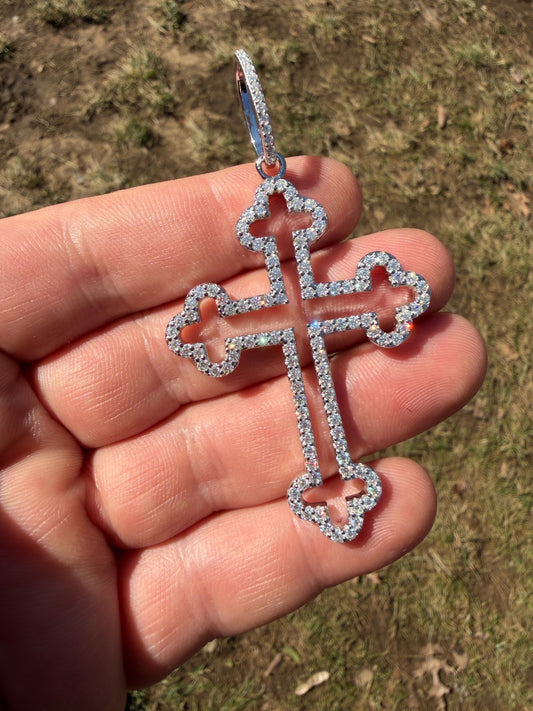 MOISSANITE Gothic Cross Cutout Pendant - 925 Silver - 3 Sizes 1.33"-3"