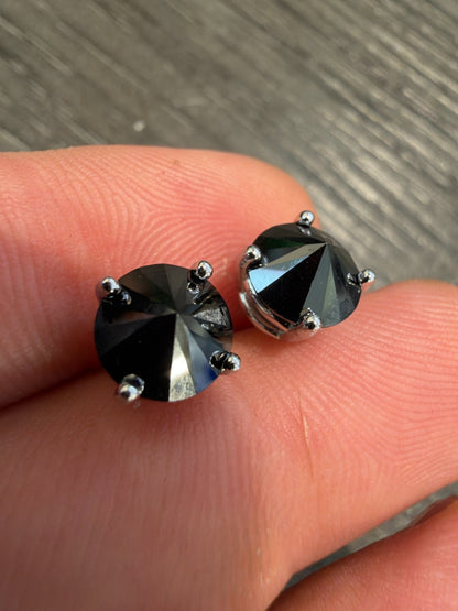 Black MOISSANITE Upside Down Reverse Set Stud Earrings - 925 Silver - 5mm-8mm - 1-4ct