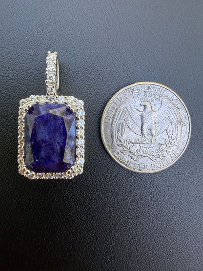MOISSANITE Royalty Midnight Ocean Pendant - 925 Silver - Genuine Blue Sapphire Stone