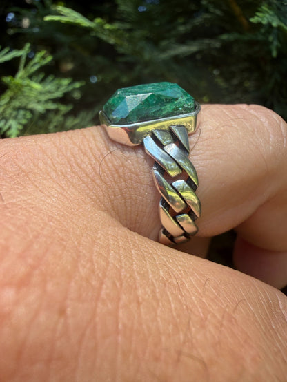 Havana Cuban Ring - 925 Silver - Genuine Green Emerald Stone