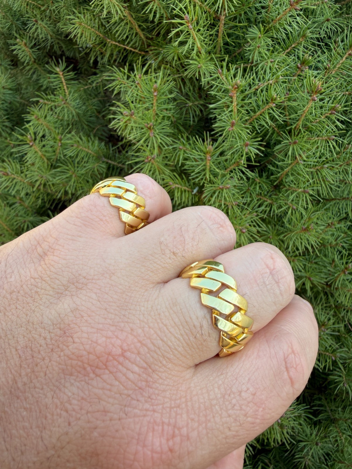 Classic 11.5mm Prong Miami Cuban Eternity Band Ring - 14k Gold Vermeil 925 Silver - Plain