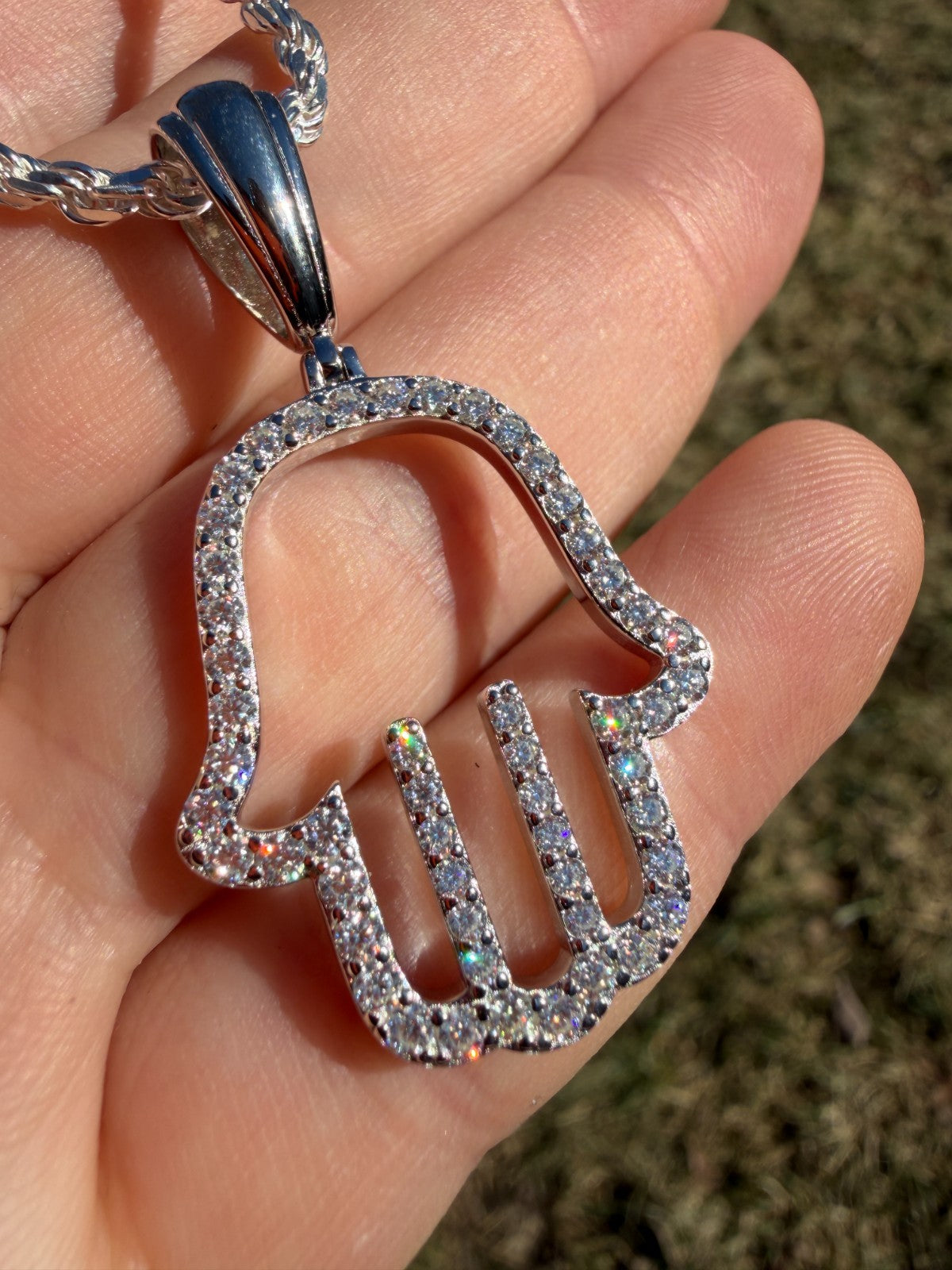 MOISSANITE Hamsa Cutout Pendant - 925 Silver - 3 Sizes 1.25"-2.75"