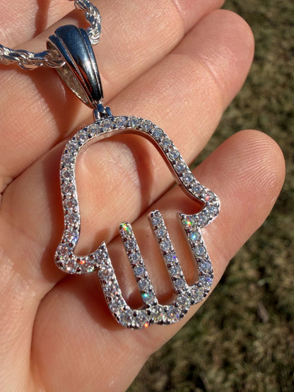 MOISSANITE Hamsa Cutout Pendant - 925 Silver - 3 Sizes 1.25"-2.75"