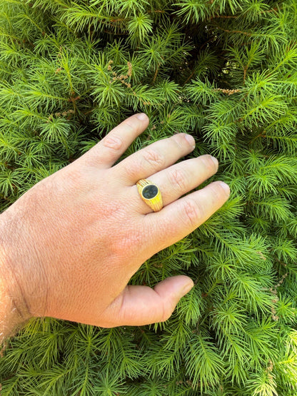 Navajo Tribe Ring - 14k Gold Vermeil 925 Silver - Genuine Black Onyx Stone
