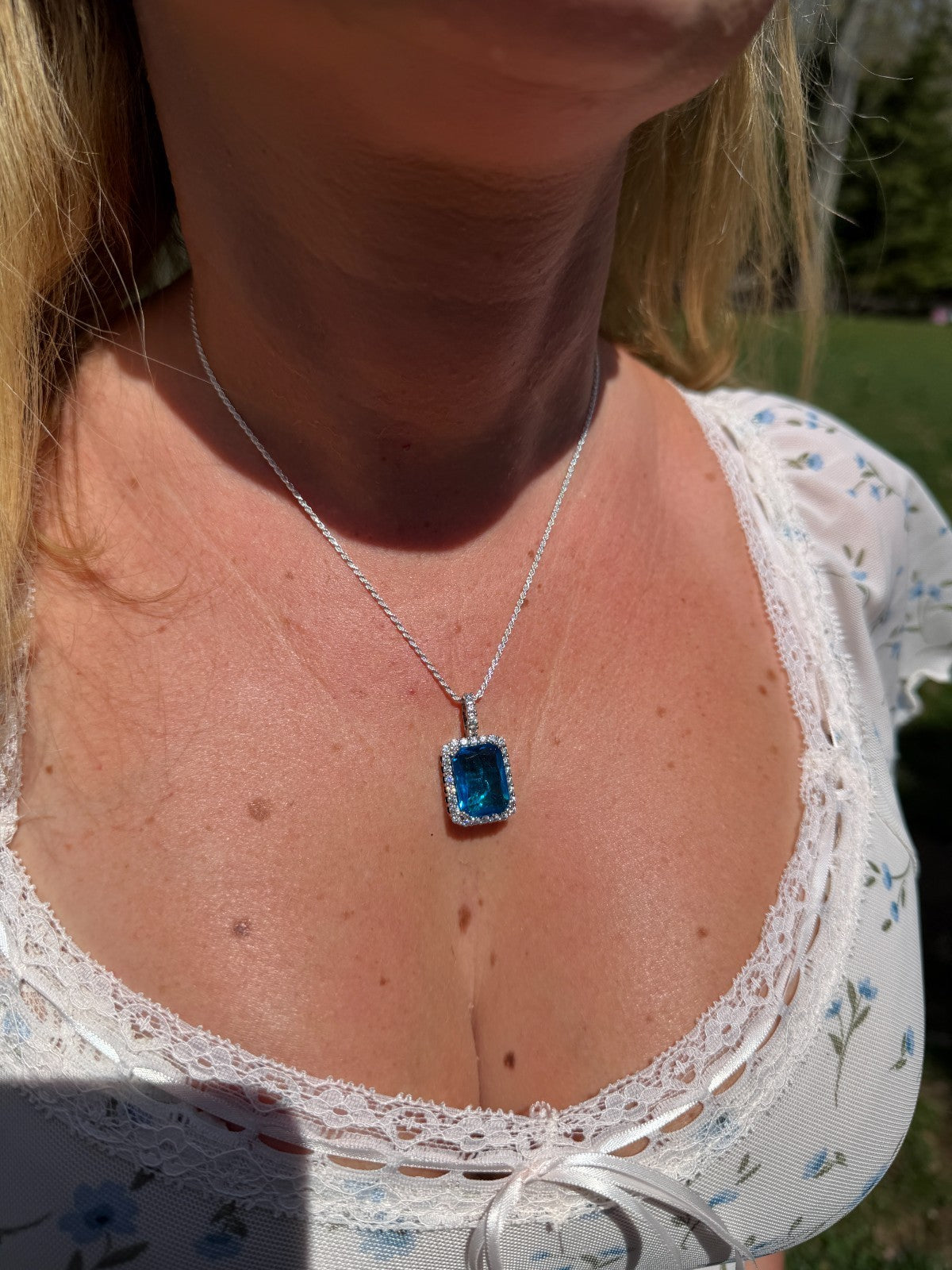 MOISSANITE Royalty Ocean Freeze Pendant - 925 Silver - Lab Aquamarine Stone