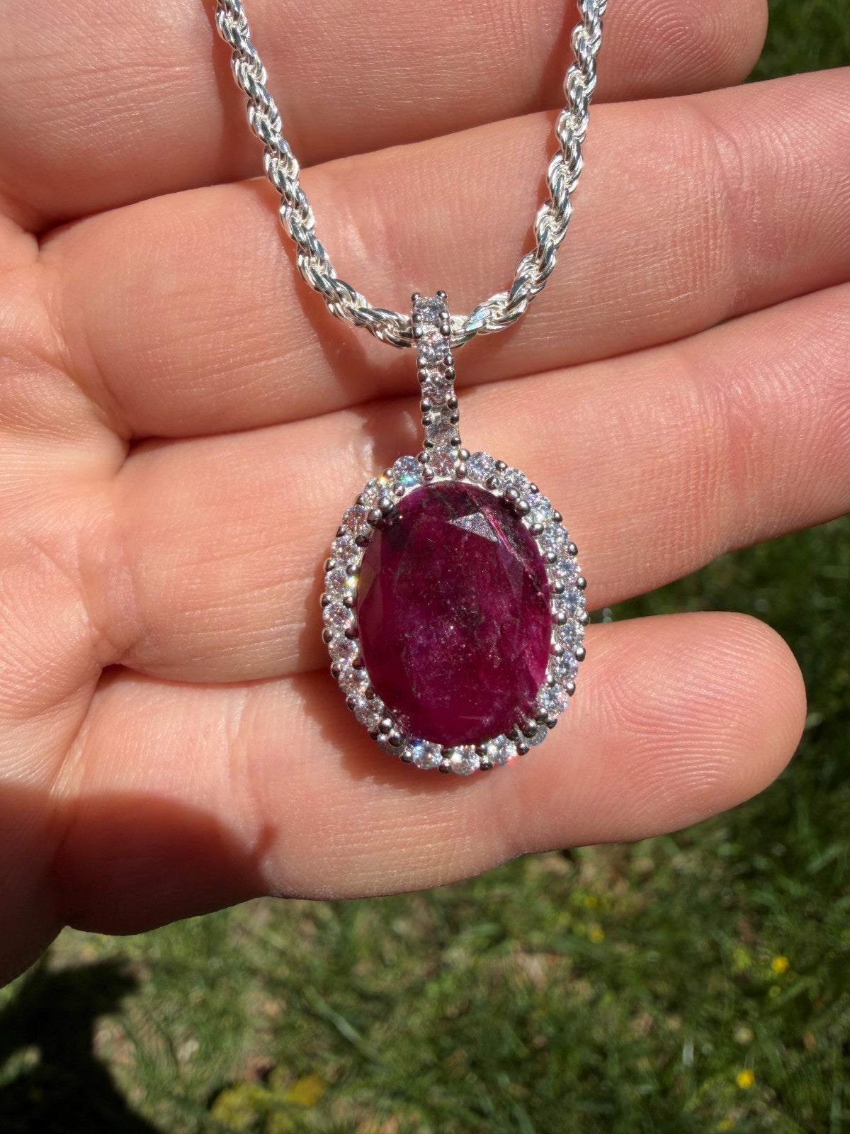 MOISSANITE Royalty Red Ruby Pendant - 925 Silver - Oval Genuine Red Ruby Stone