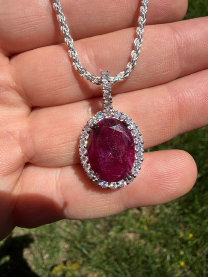 MOISSANITE Royalty Red Ruby Pendant - 925 Silver - Oval Genuine Red Ruby Stone