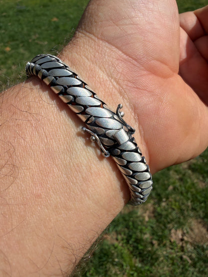 Custom 3 Link Miami Cuban Python Bracelet - Oxidized 925 Sterling Silver - 7"-9" - 12mm