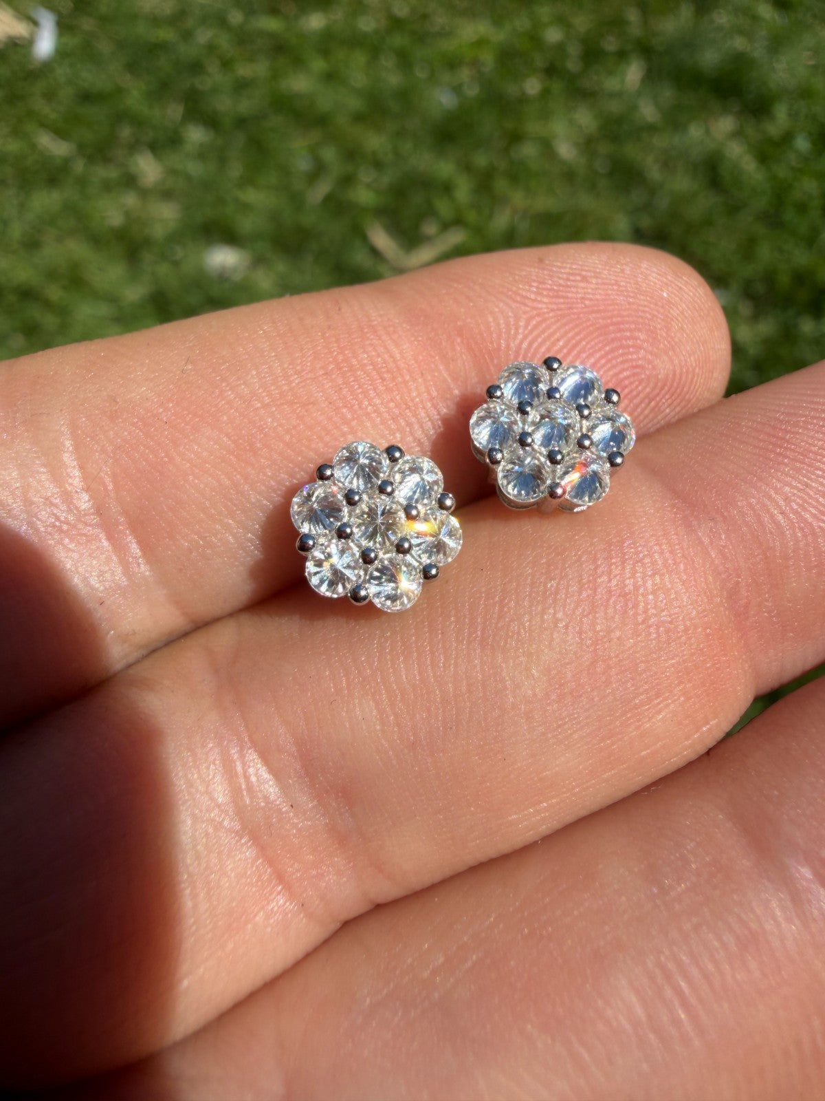 MOISSANITE Upside Down Reverse Set Cluster Iced Out Honeycomb Set Earrings - 925 Silver - 6mm -11mmm