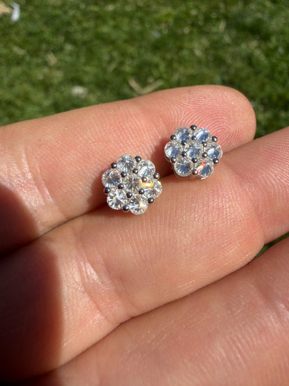 MOISSANITE Upside Down Reverse Set Cluster Iced Out Honeycomb Set Earrings - 925 Silver - 6mm -11mmm