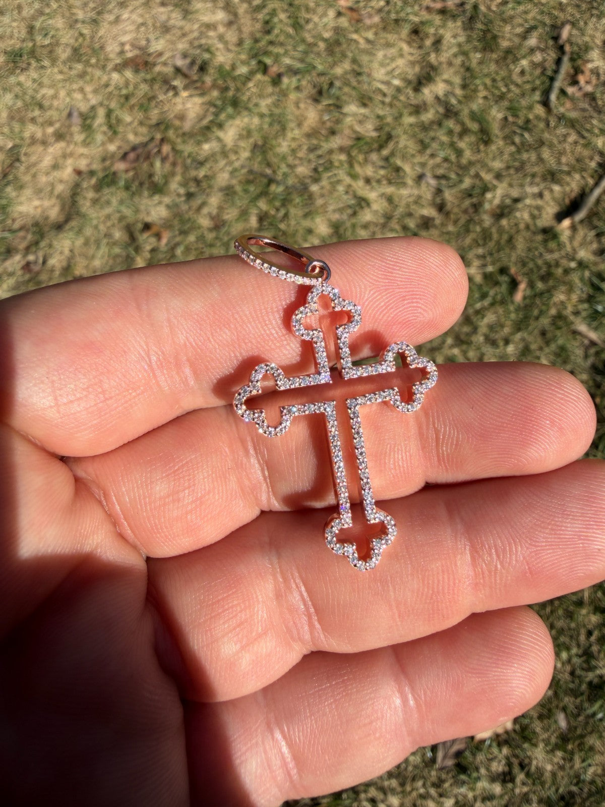 MOISSANITE Gothic Cross Cutout Pendant - 14k Rose Gold Vermeil 925 Silver - 3 Sizes 1.33"-3"