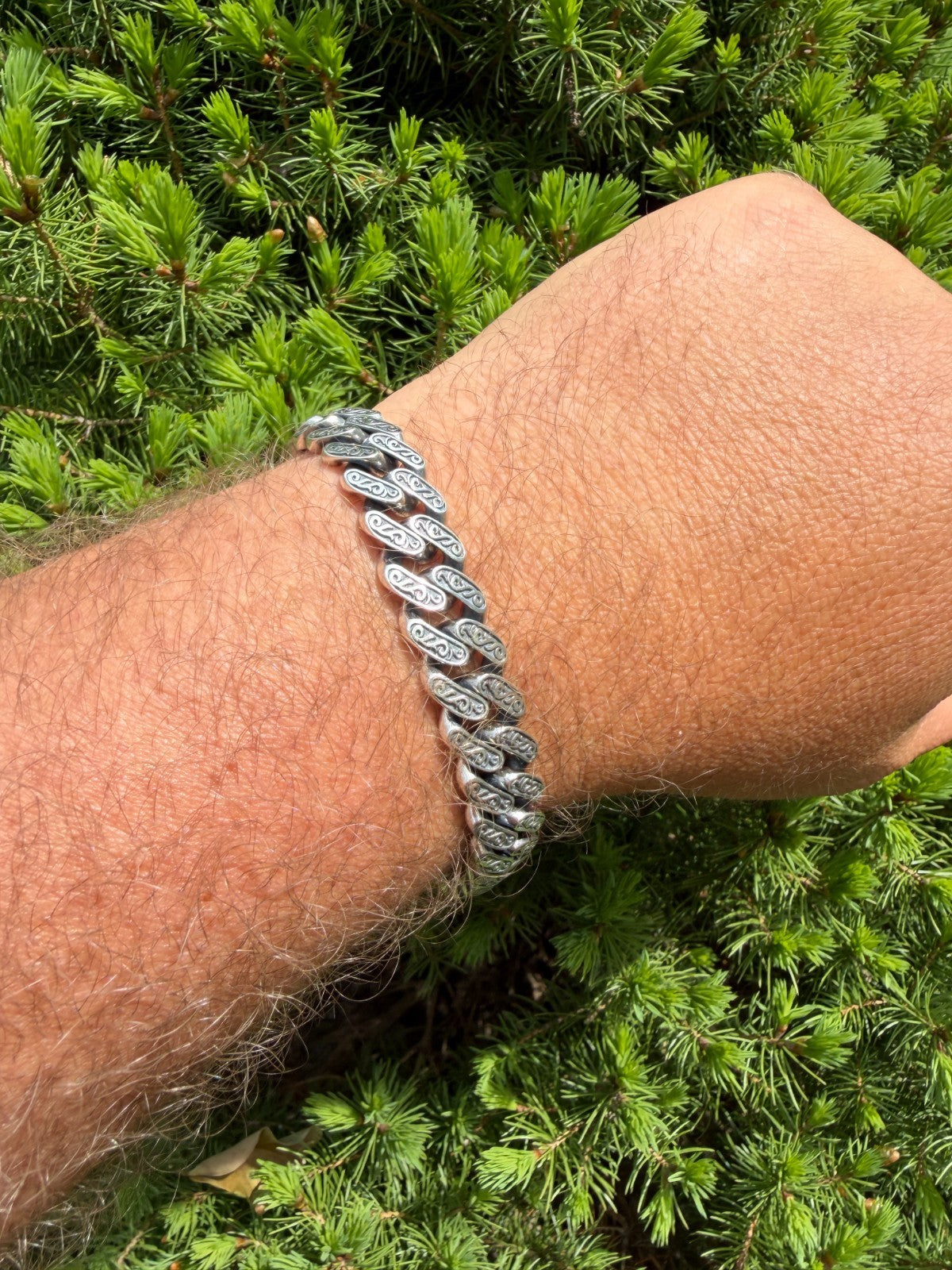 Mens Custom 12mm Hawaiian Scroll Miami Cuban Link Bracelet Real 925 Silver