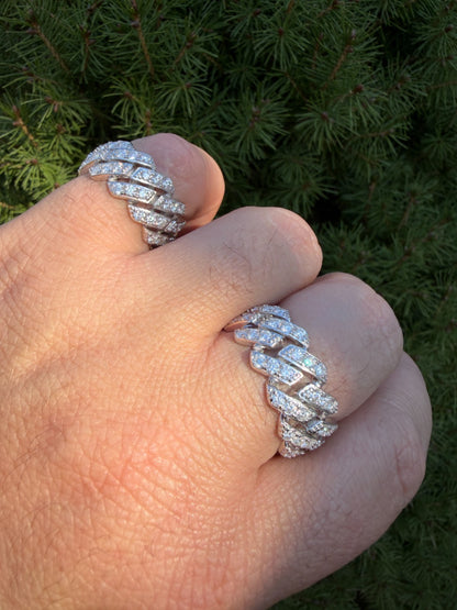 MOISSANITE 11.5mm Iced Out Prong Cuban Eternity Band Ring - 925 Silver