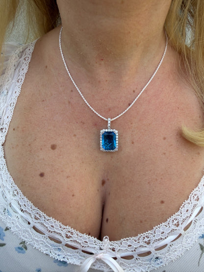MOISSANITE Royalty Ocean Freeze Pendant - 925 Silver - Lab Aquamarine Stone