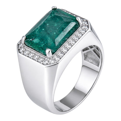 MOISSANITE Fortress Ring - 925 Silver - Genuine Green Emerald Stone