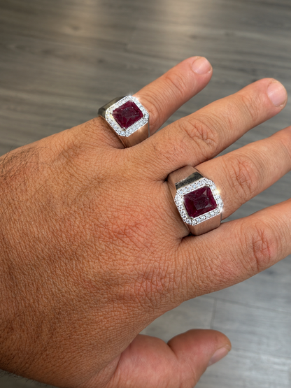 MOISSANITE Cardinal Crown Ring - 925 Silver - Genuine Red Ruby Stone