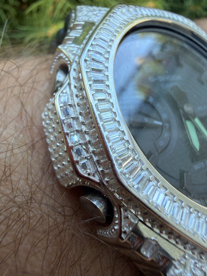 MOISSANITE Real 925 Silver Iced Baguette Casio G Shock GA-2100 Hip Hop Watch