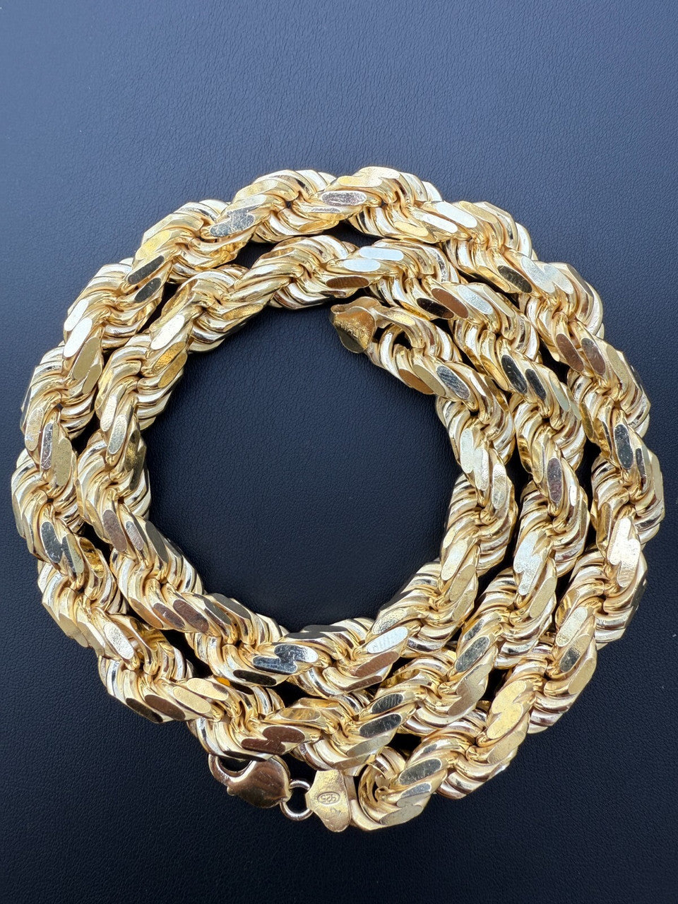 12.5mm Men's Handmade Rope Chain Necklace ITALY 14k Gold Over Real 925 Silver Imported from eBay HarlemBling