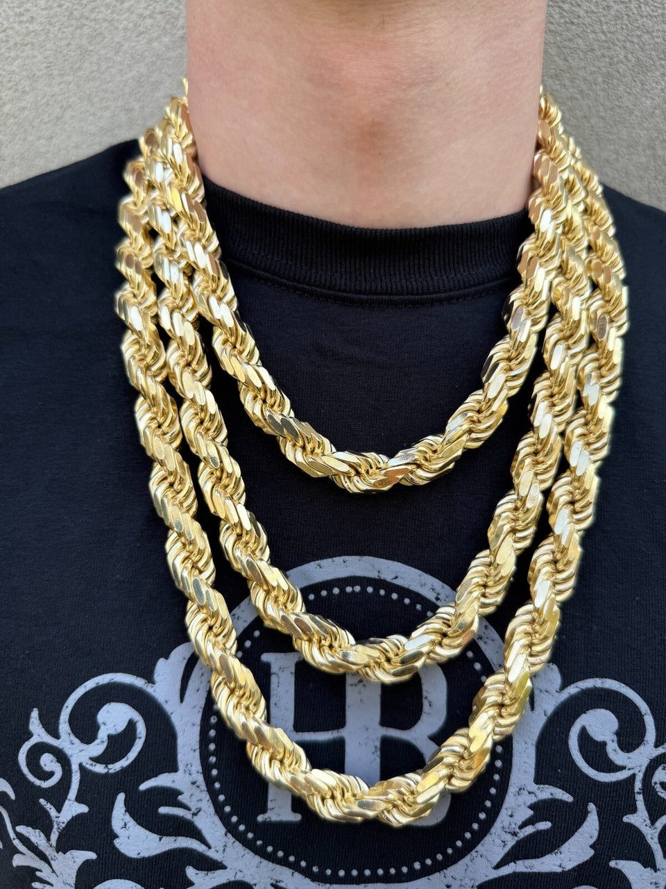 12.5mm Men's Handmade Rope Chain Necklace ITALY 14k Gold Over Real 925 Silver Imported from eBay HarlemBling