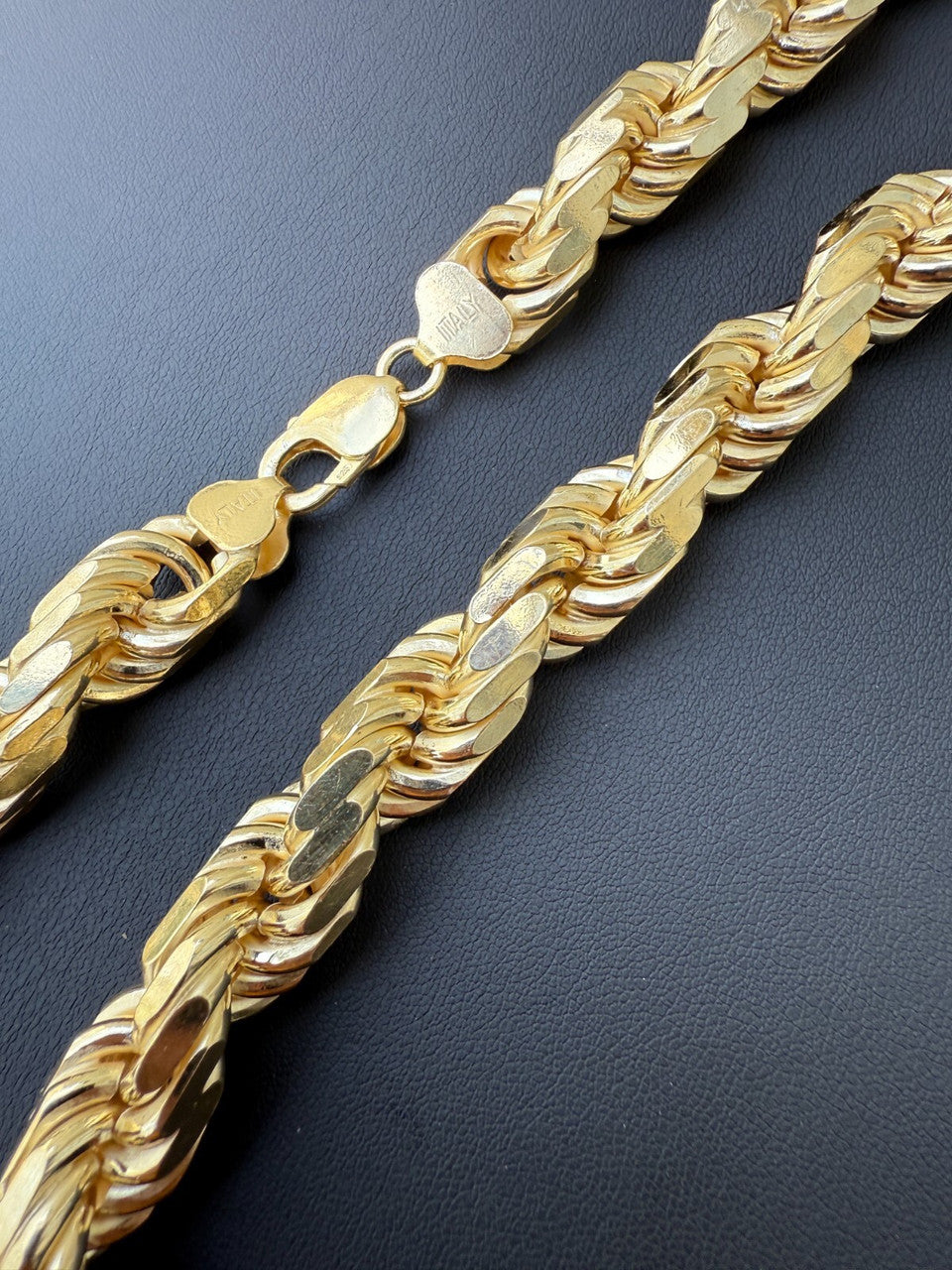 12.5mm Men's Handmade Rope Chain Necklace ITALY 14k Gold Over Real 925 Silver Imported from eBay HarlemBling