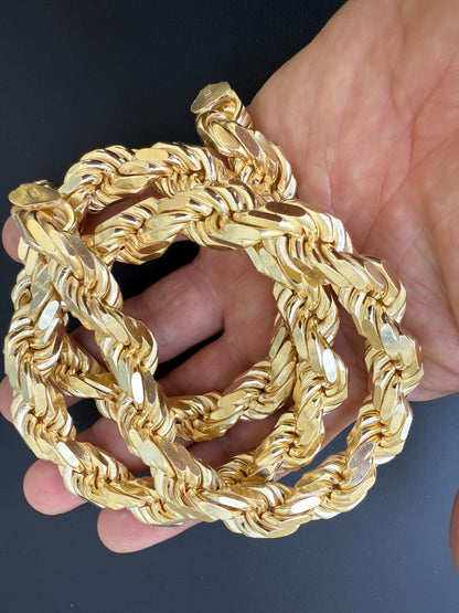 12.5mm Men's Handmade Rope Chain Necklace ITALY 14k Gold Over Real 925 Silver Imported from eBay HarlemBling