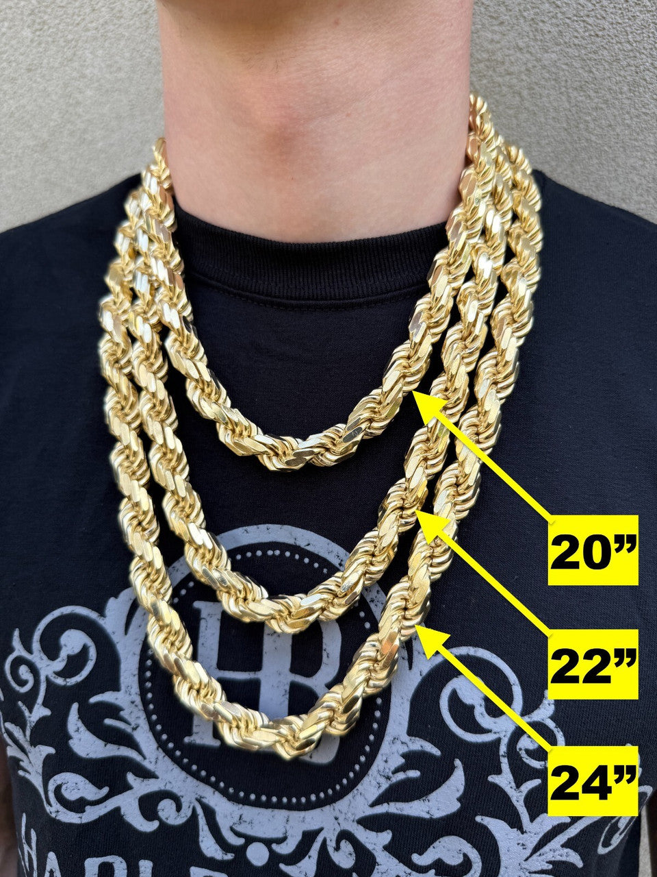 12.5mm Men's Handmade Rope Chain Necklace ITALY 14k Gold Over Real 925 Silver Imported from eBay HarlemBling