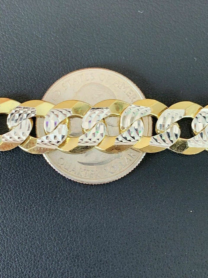 Mens Cuban Bracelet Diamond Cut Two Tone Real 14k Gold & Solid 925 Silver 10.5mm