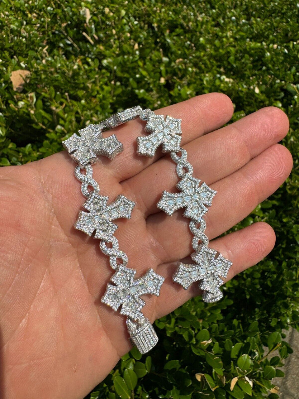 MOISSANITE Eternity 3D Cross Link Bracelet Iced Out - 925 Silver - 24mm - 7.25"-9.25"