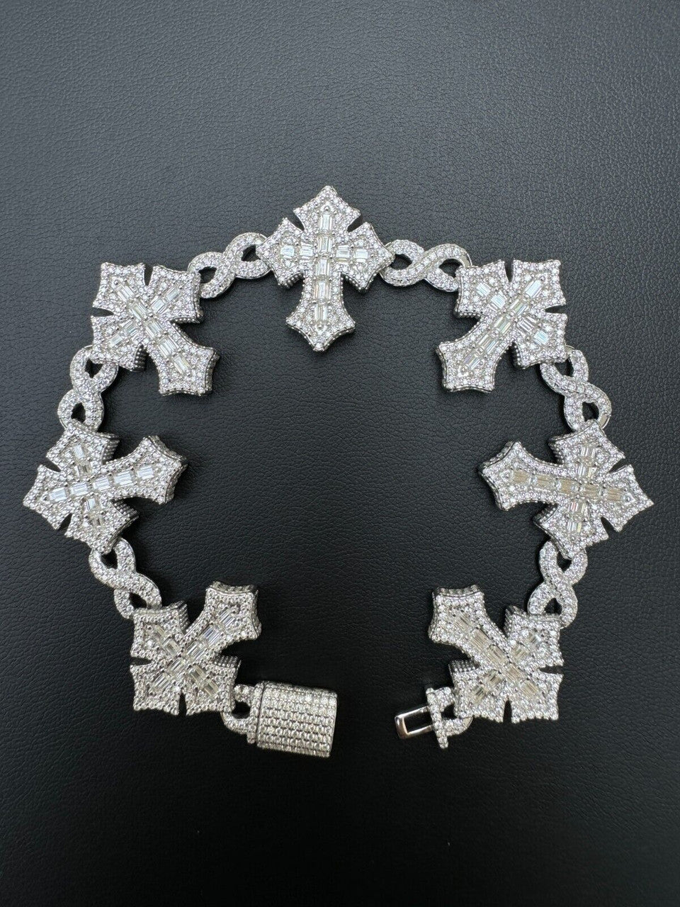 MOISSANITE Eternity 3D Cross Link Bracelet Iced Out - 925 Silver - 24mm - 7.25"-9.25"