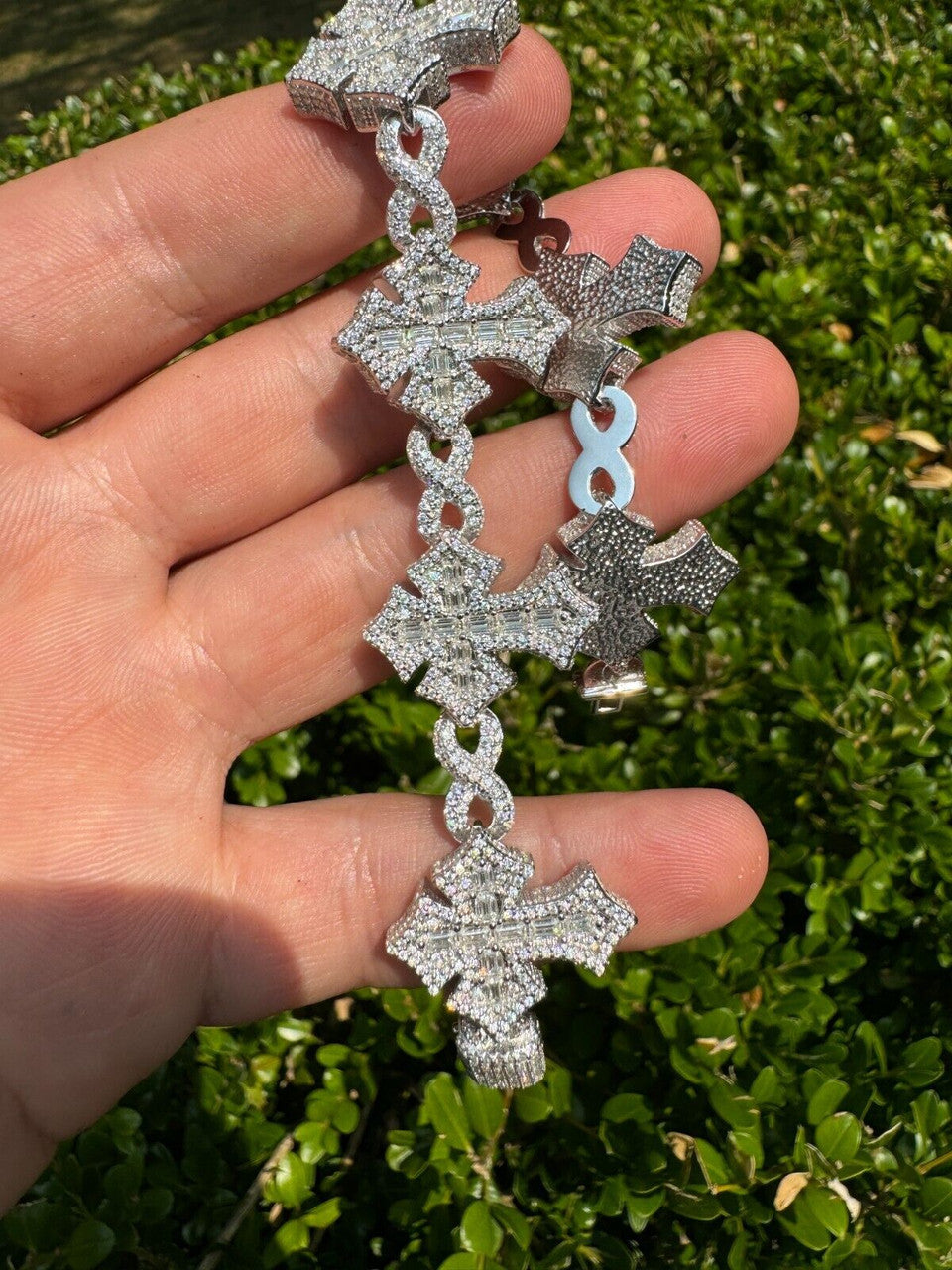 MOISSANITE Eternity 3D Cross Link Bracelet Iced Out - 925 Silver - 24mm - 7.25"-9.25"