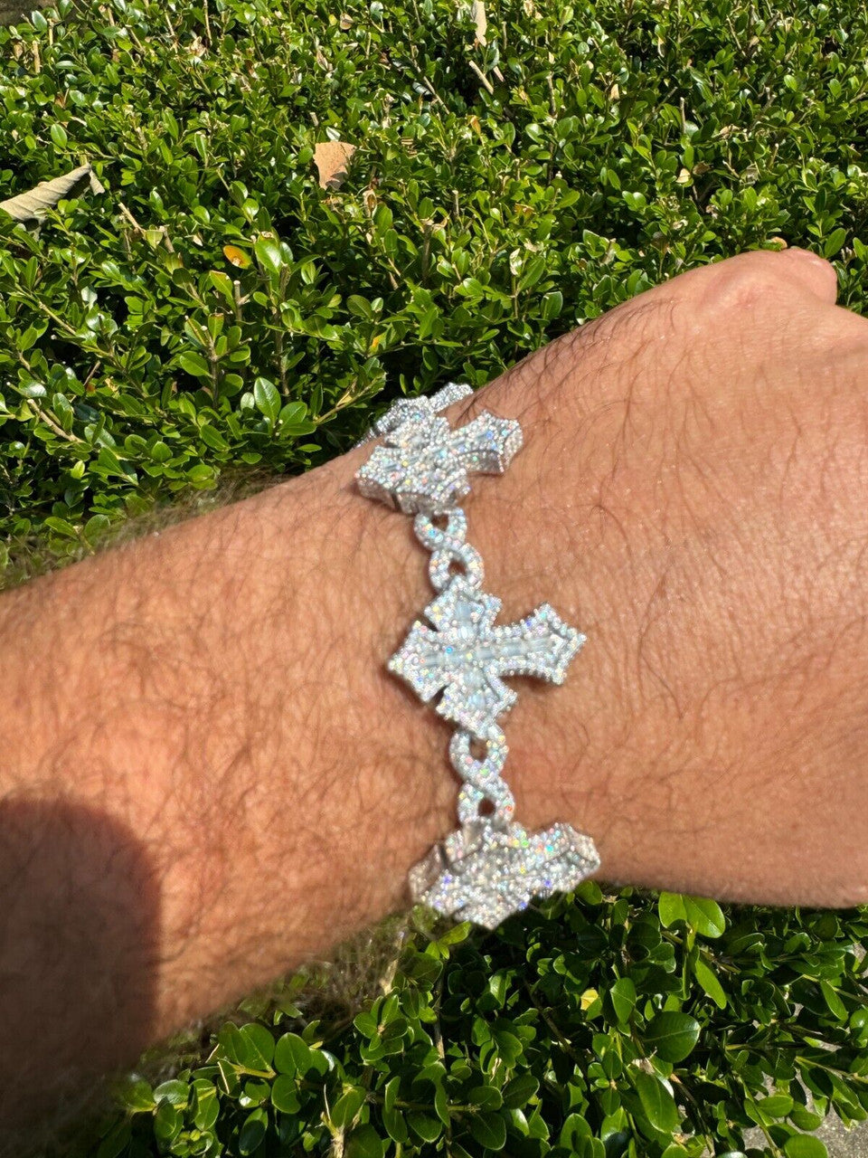 MOISSANITE Eternity 3D Cross Link Bracelet Iced Out - 925 Silver - 24mm - 7.25"-9.25"