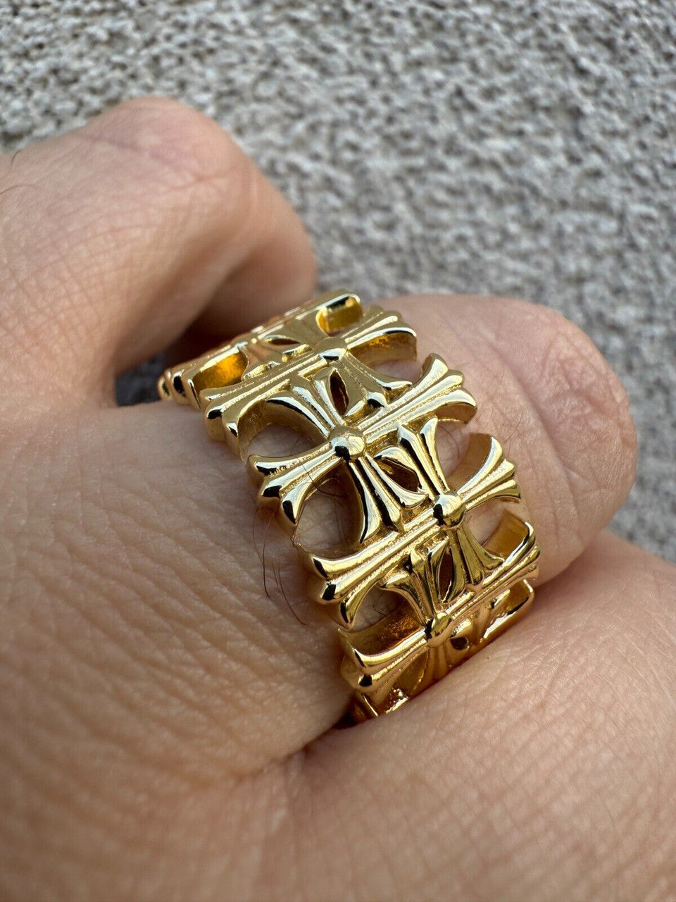 Hearts Chrome Cross Ring - 14k Gold Vermeil 925 Silver - Plain