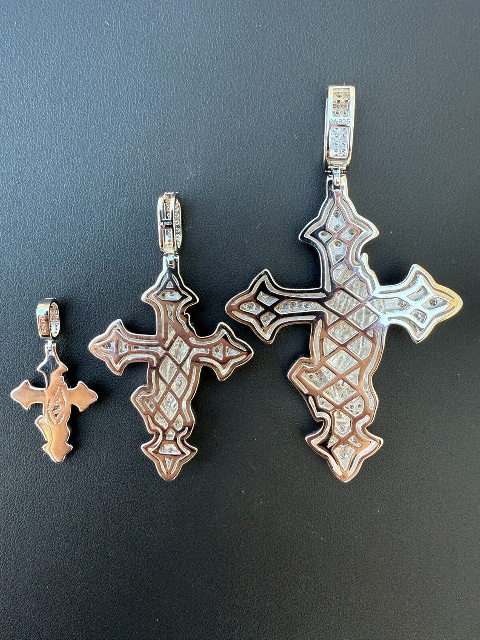 MOISSANITE Cross & Praying Hands Pendant - 925 Silver - 3 Sizes 1.5"-3"