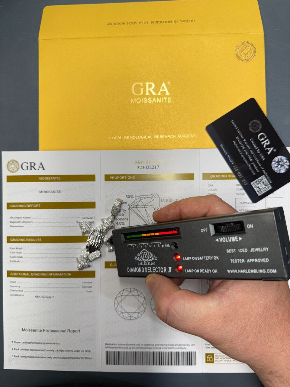 MOISSANITE Cross & Praying Hands Pendant - 925 Silver - 3 Sizes 1.5"-3"