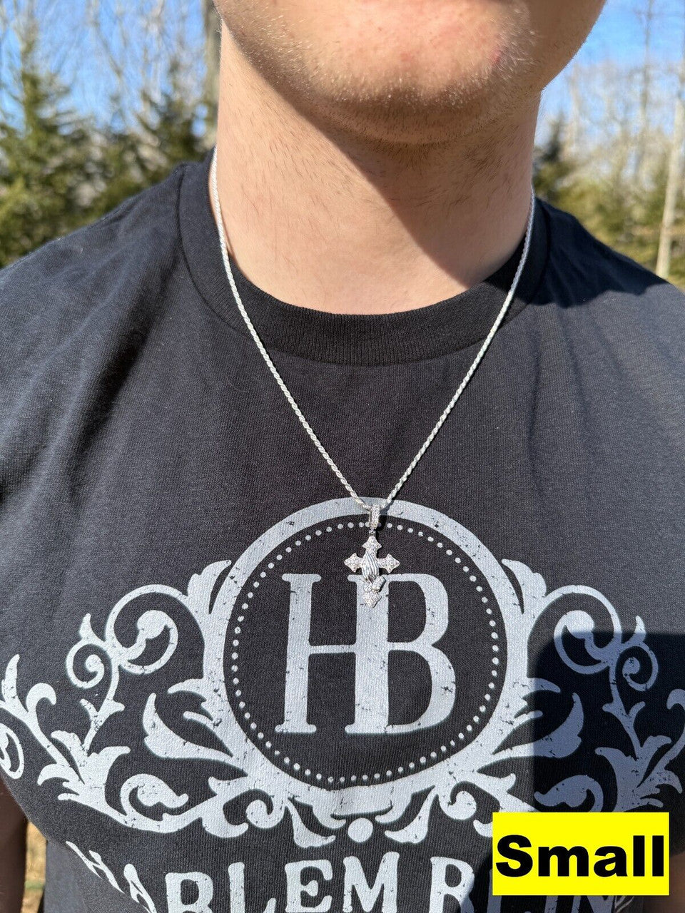 MOISSANITE Cross & Praying Hands Pendant - 925 Silver - 3 Sizes 1.5"-3"