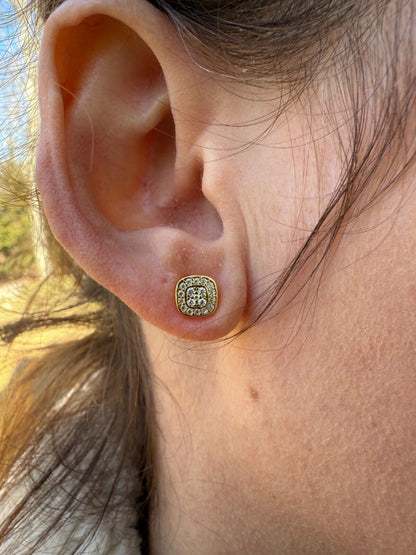 MOISSANITE Square Iced Out Earrings - 14k Gold Vermeil 925 Silver - 7mm